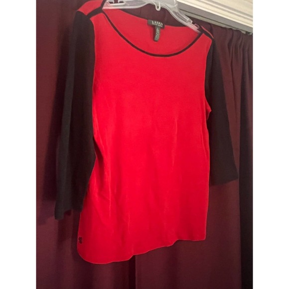 Lauren Ralph Lauren red women's shirt long sleeves cotton XL round neck - Picture 3 of 4